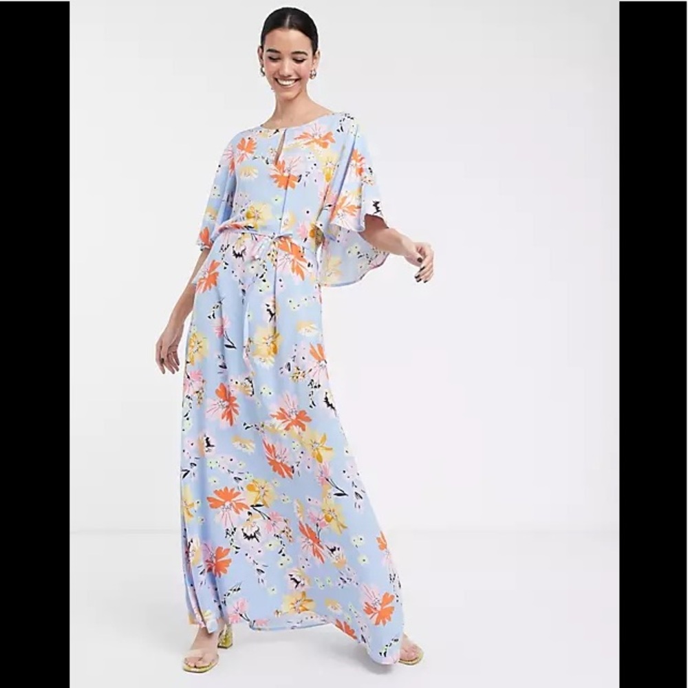 Soaked in Luxury floral cape maxi dress blue medium